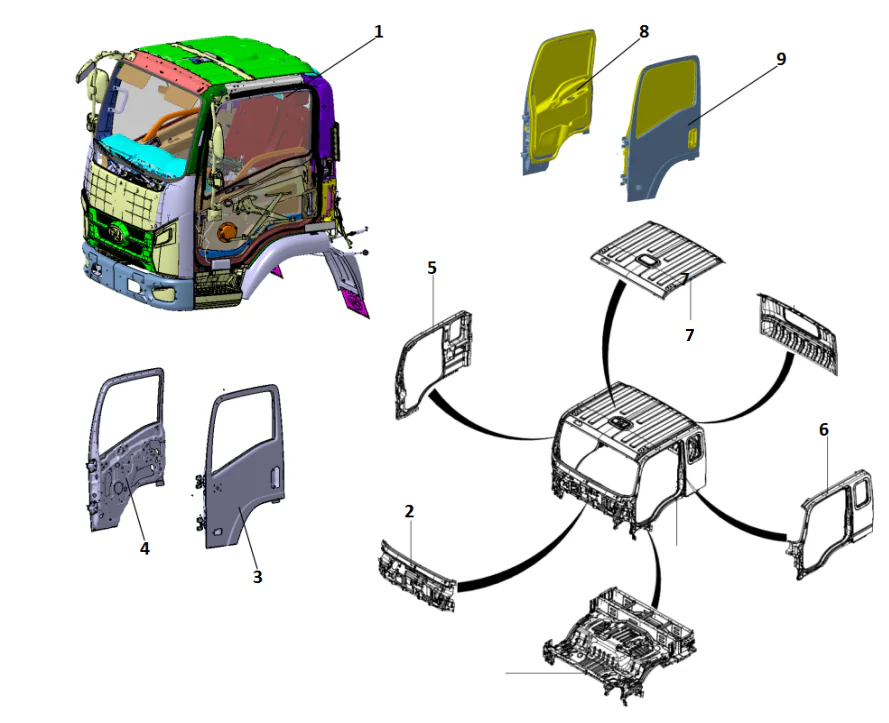 Cabin assembly and subordinate parts