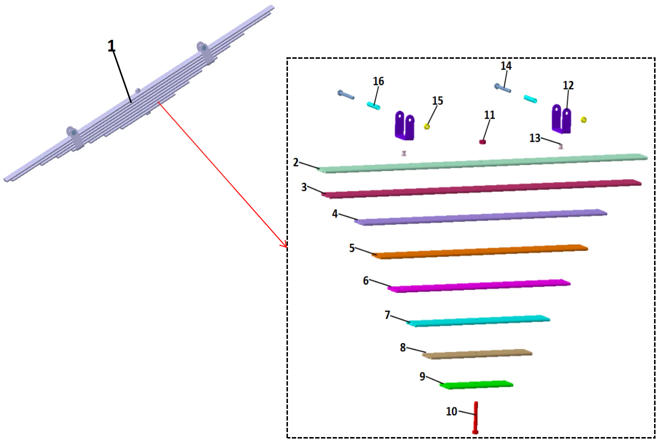Rear auxiliary leaf spring assembly