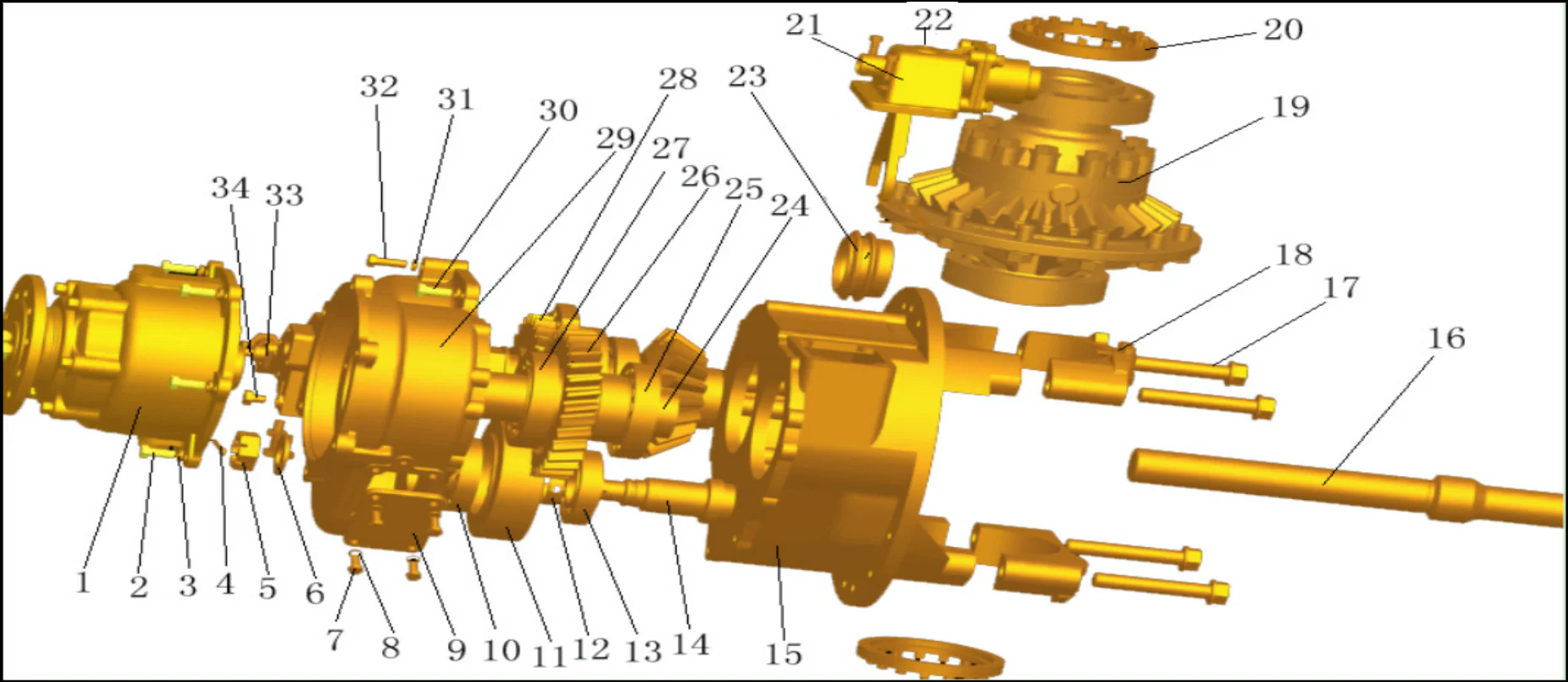Intermediate axle main reducer assembly