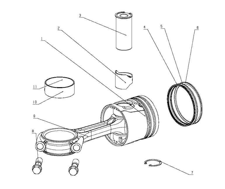 Piston and connecting rod assembly