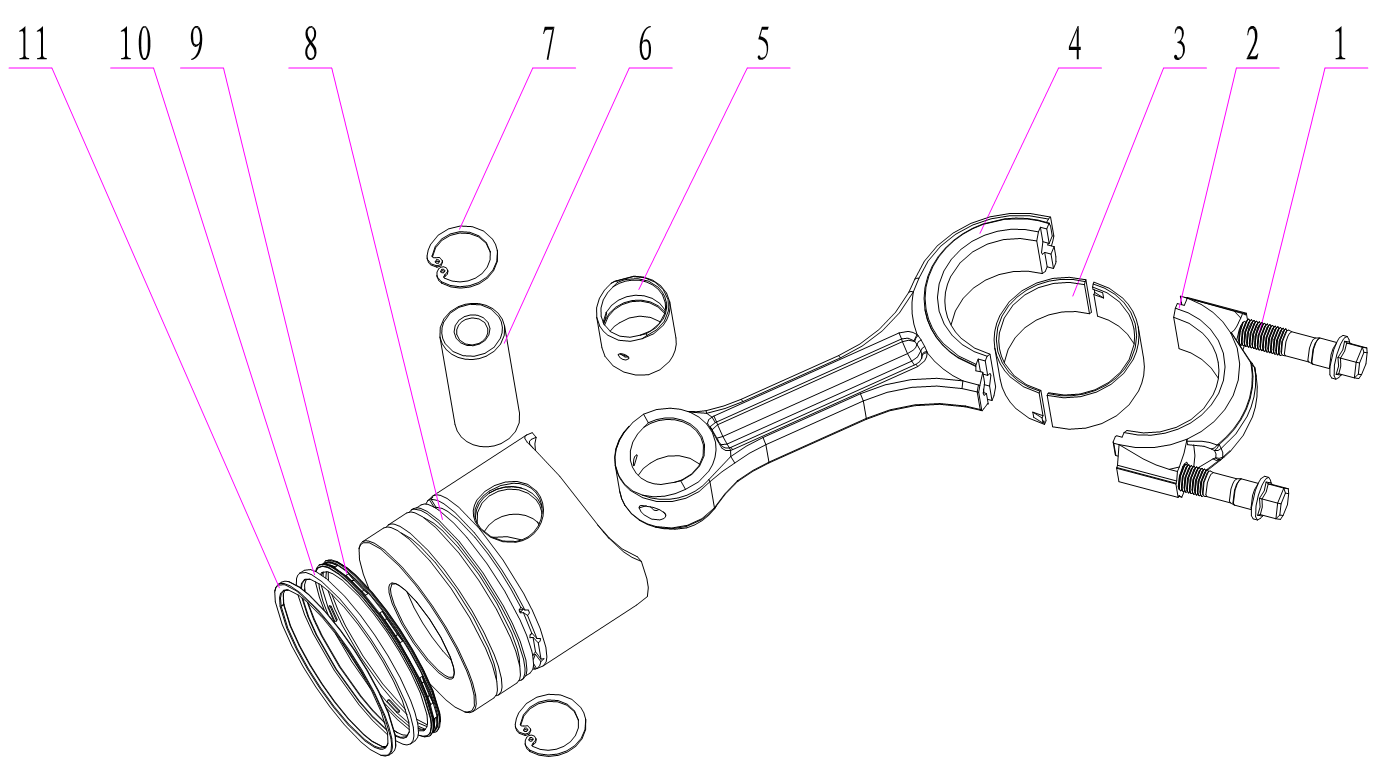 Piston and connecting rod assembly