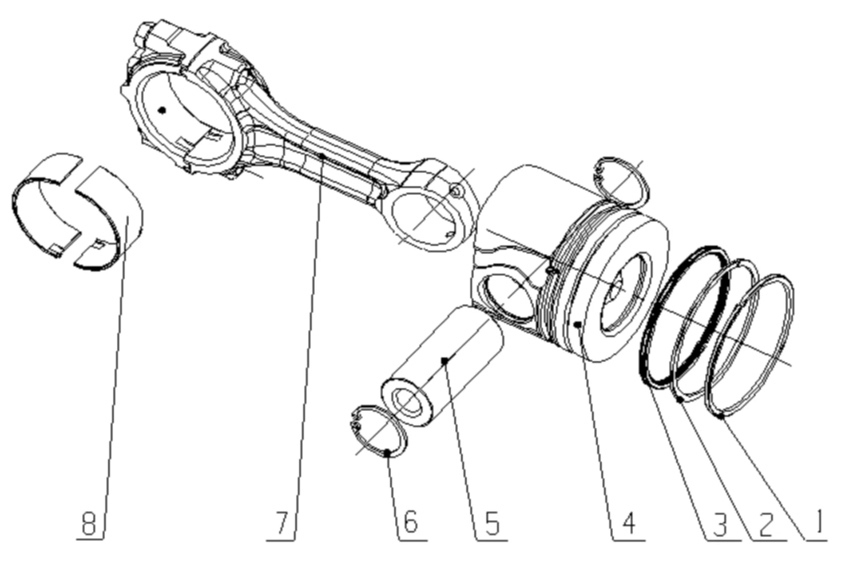 Piston and connecting rod assembly