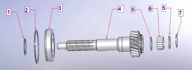 1st shaft and bearing assembly