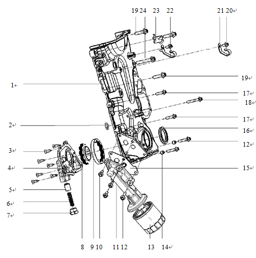 Oil pump and timing chain box parts