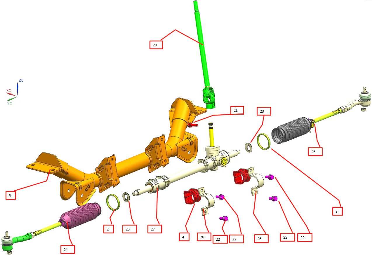 Steering gear with first shaft assembly