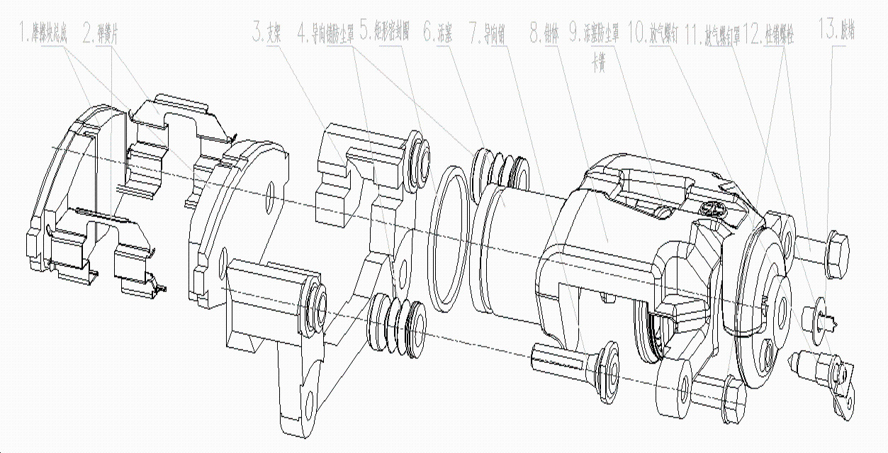 Front brake caliper with friction pad assembly