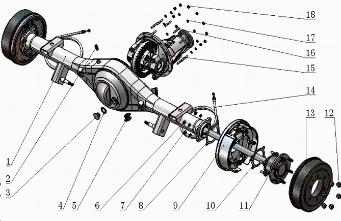 Rear axle with brake assembly